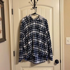 American Eagle Button up navy plaid jacket